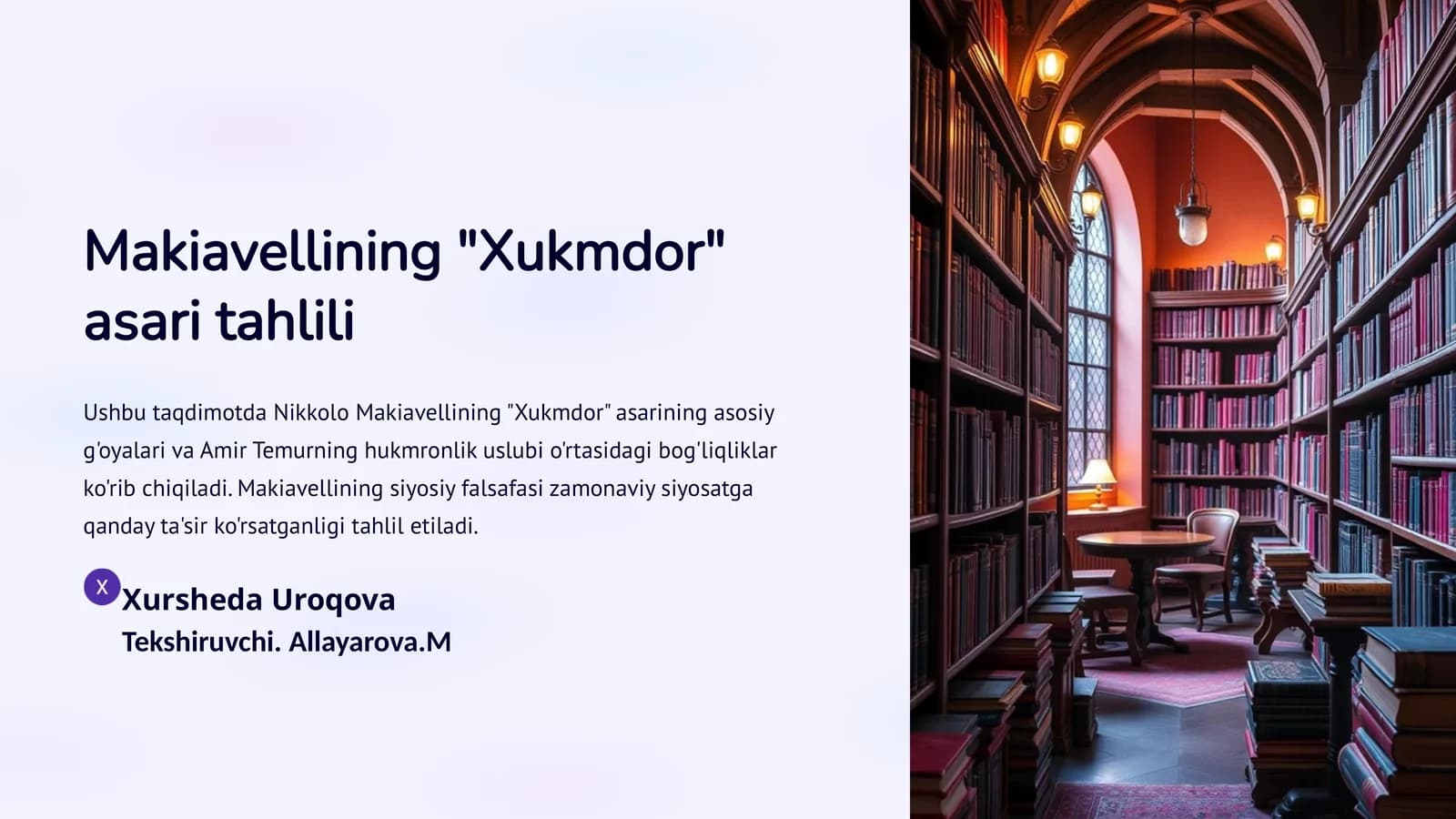 Makiavellining "Xukmdor" asari tahlili