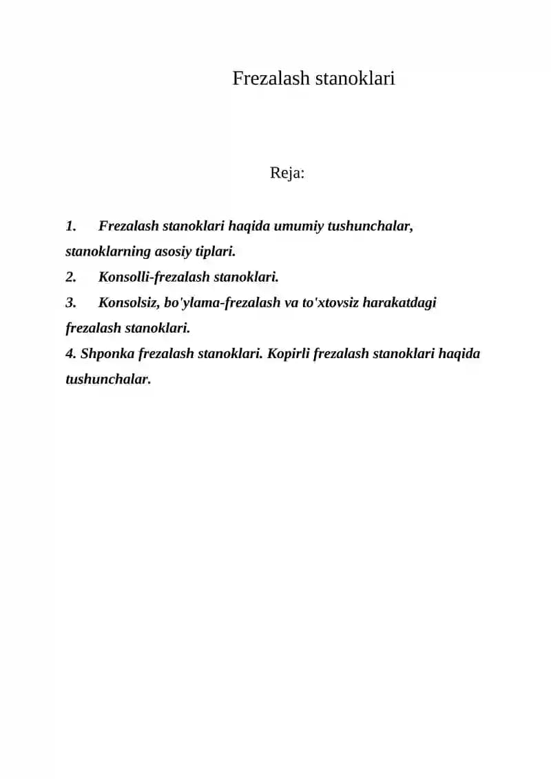 Frezalash stanoklari