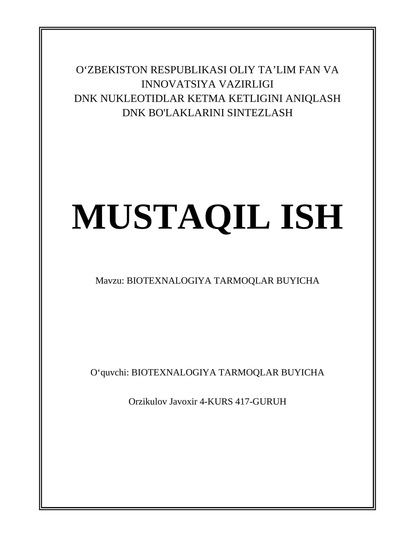 BIOTEXNALOGIYA TARMOQLAR BUYICHA