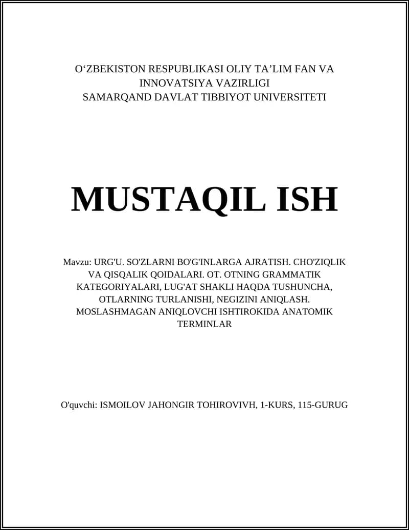 URG'U. SO'ZLARNI BO'G'INLARGA AJRATISH