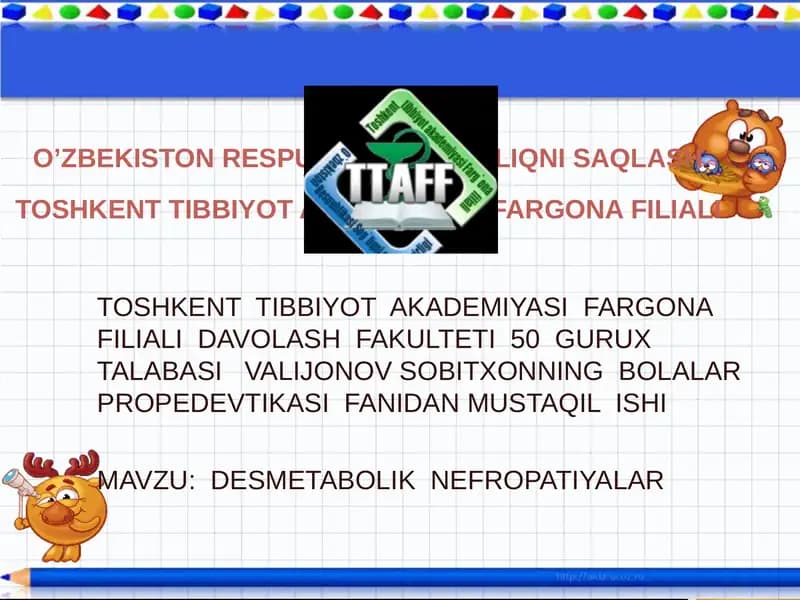 DESMETABOLIK NEFROPATIYALAR