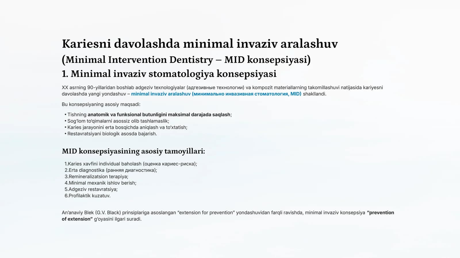 Kariesni davolashda minimal invaziv aralashuv