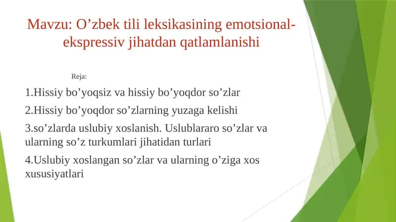 O’zbek til leksikasining emotsional-ekspressiv jihatdan qatlamlanishi