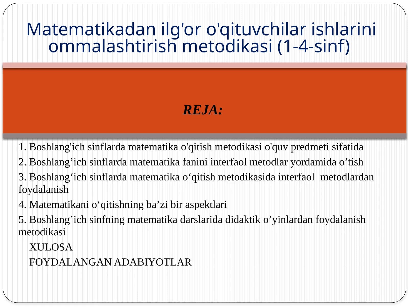 Matematikadan O'qitish Metodikasi
