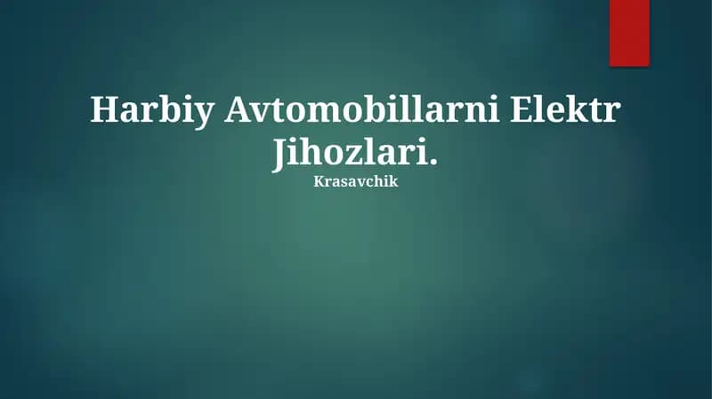 Harbiy Avtomobillarni Elektr Jihozlari