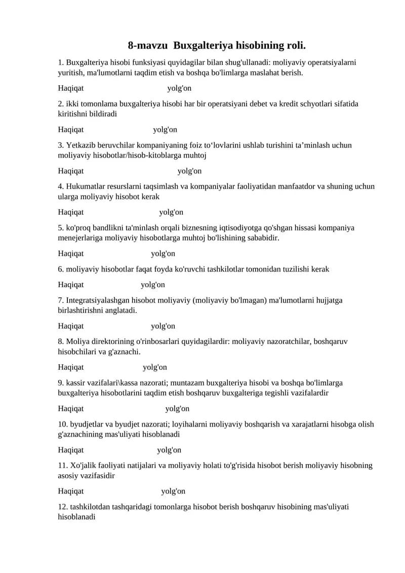 8-mavzu Buxgalteriya hisobining roli.
