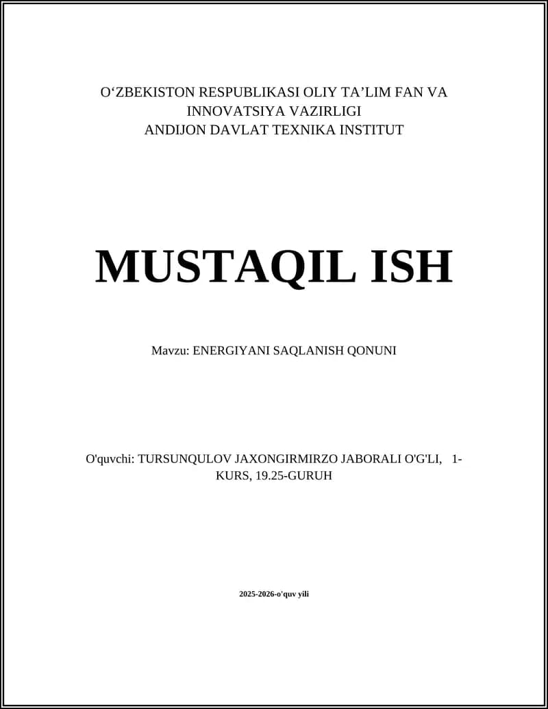 ENERGIYANI SAQLANISH QONUNI