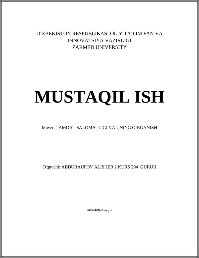 JAMOAT SALOMATLIGI VA UNING O‘RGANISH