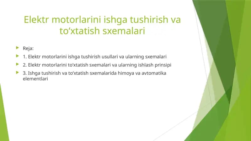 Elektrmotorlariniishgatushirishvato‘xtatishsxemalari