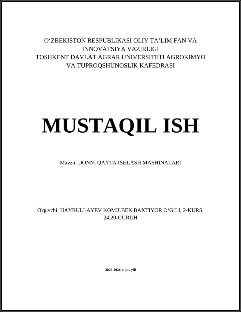 DONNI QAYTA ISHLASH MASHINALARI