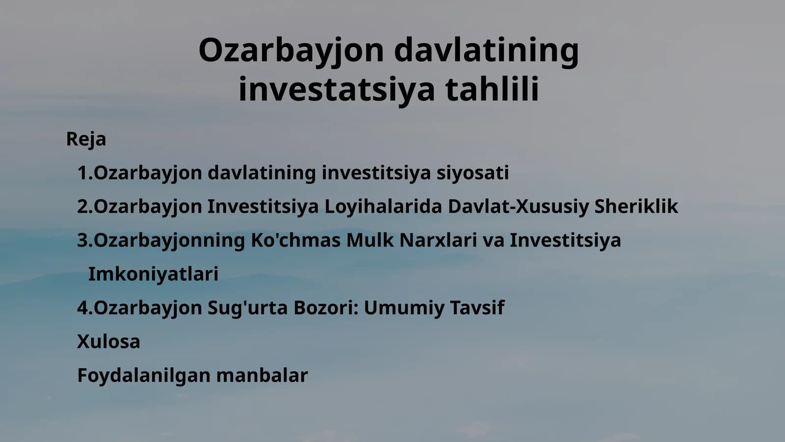Ozarbayjon davlatining investitsiya siyosati