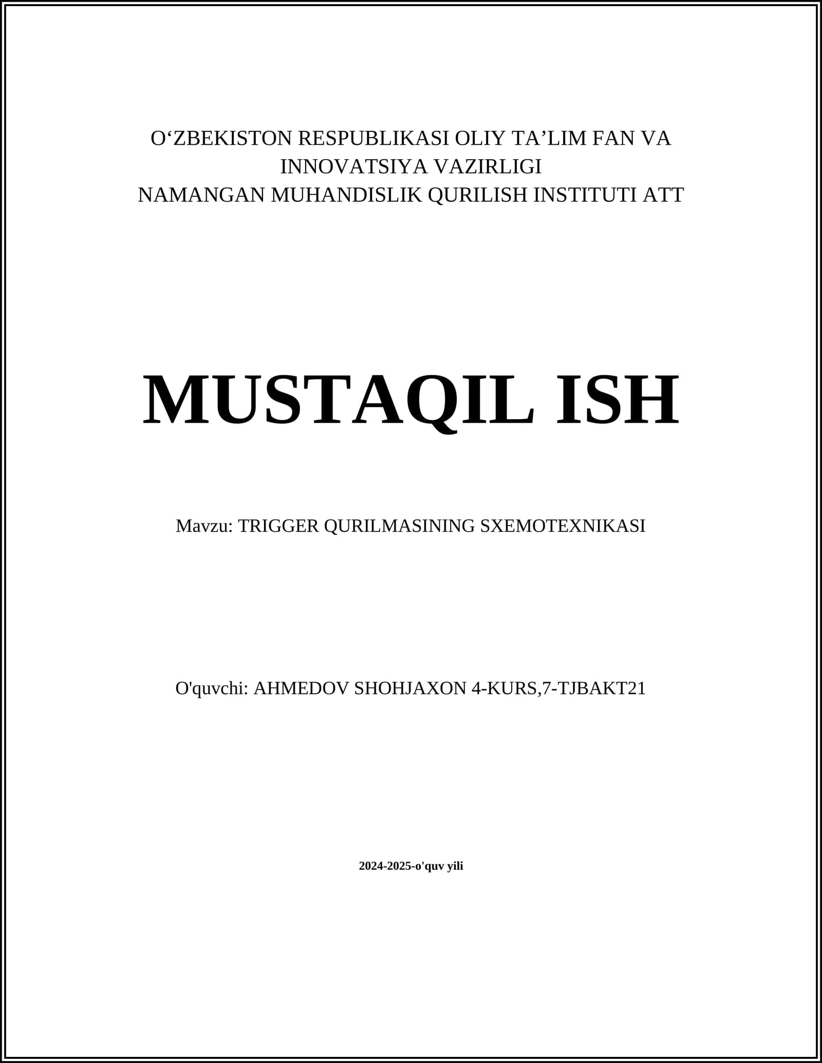 TRIGGER QURILMASINING SXEMOTEXNIKASI