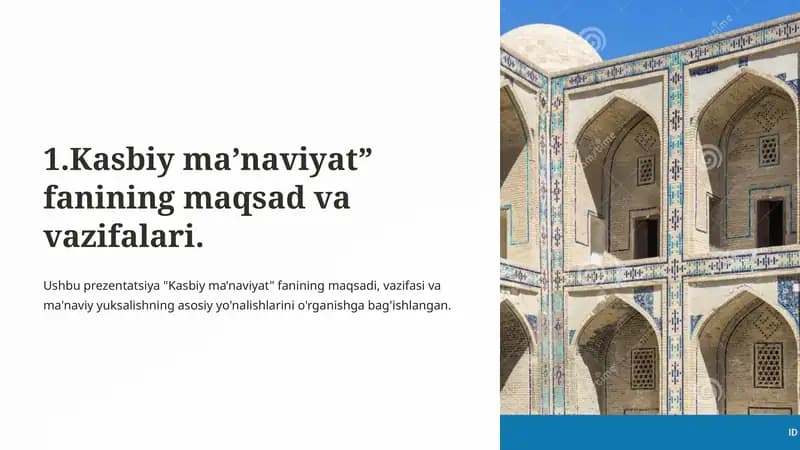 Kasbiy ma’naviyat fanining maqsad va vazifalari