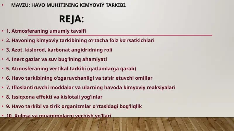 HAVO MUHITINING KIMYOVIY TARKIBI