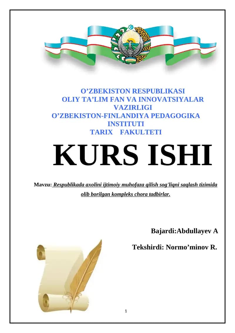 Respublikada axolini ijtimoiy muhofaza qilish sog'liqni saqlash tizimida olib borilgan kompleks chora tadbirlar