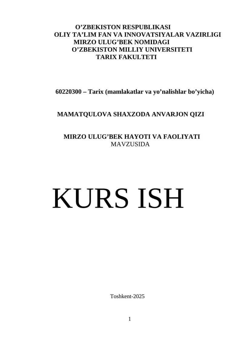 MIRZO ULUG’BEK HAYOTI VA FAOLIYATI