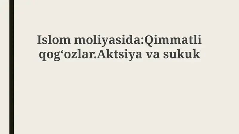 Islom moliyasida qimmatli qog'ozlar