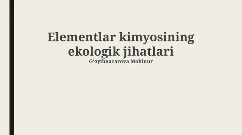 Elementlar kimyosining ekologik jihatlari