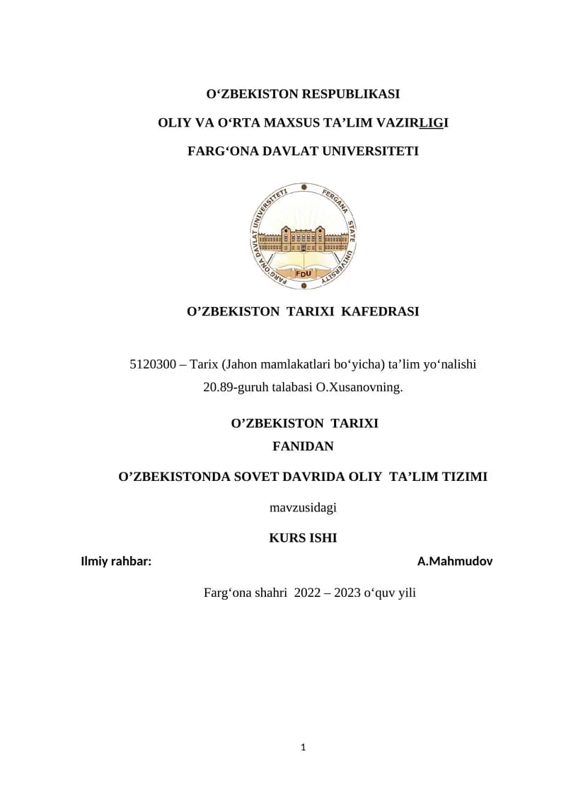 O’ZBEKISTONDA SOVET DAVRIDA OLIY TA’LIM TIZIMI
