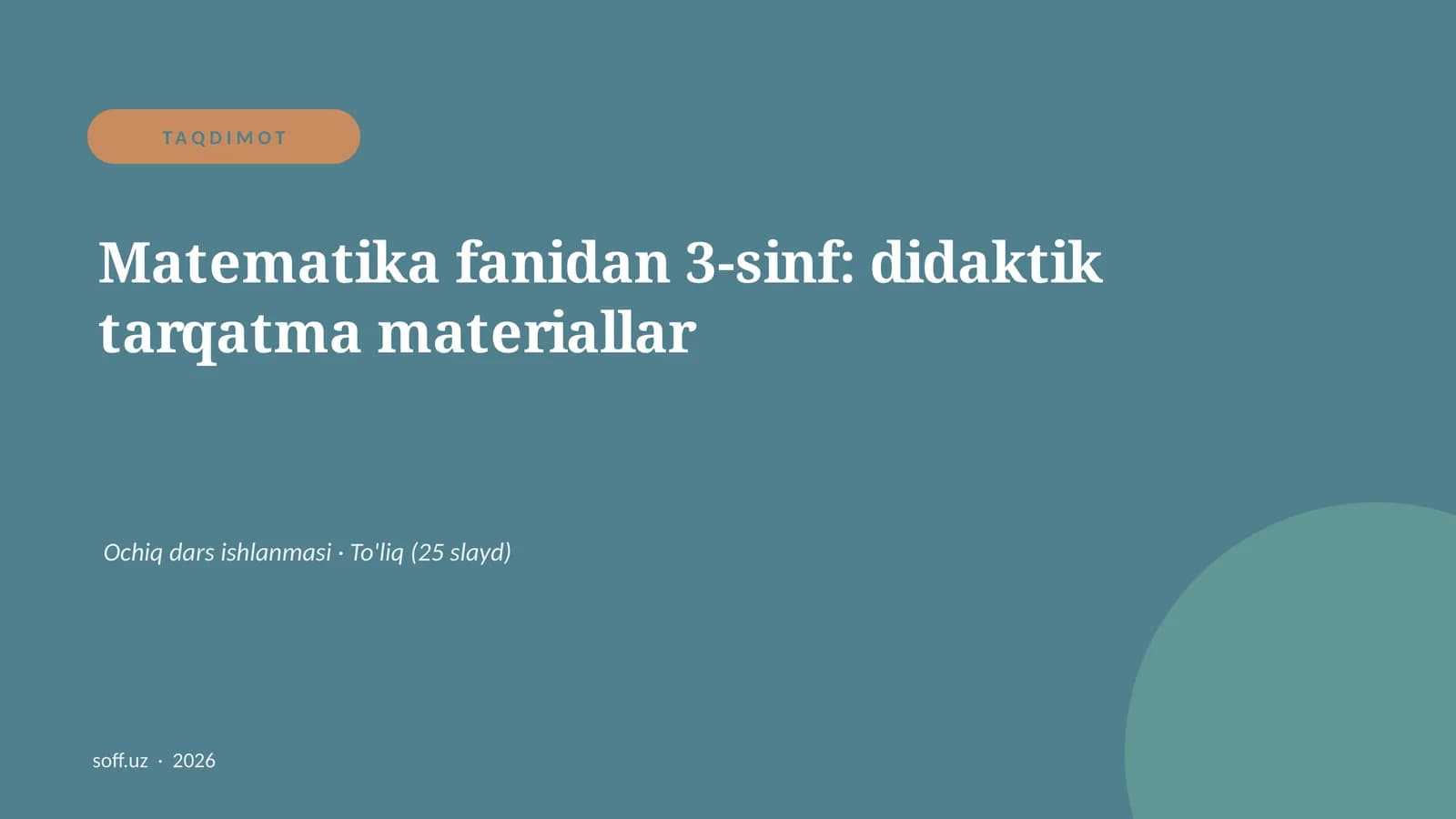 Matematika fanidan 3-sinf: didaktik tarqatma materiallar