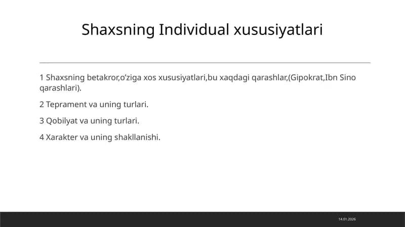 Shaxsning individual xususiyatlari