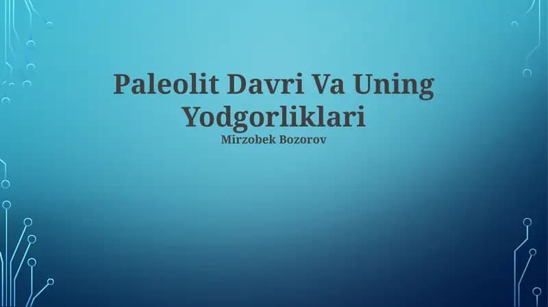 Paleolit Davri Va Uning Yodgorliklari