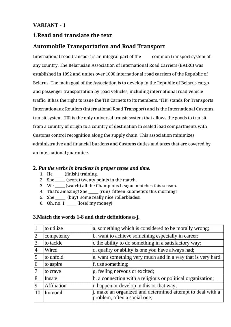 Automobile Transportation and Road Transport