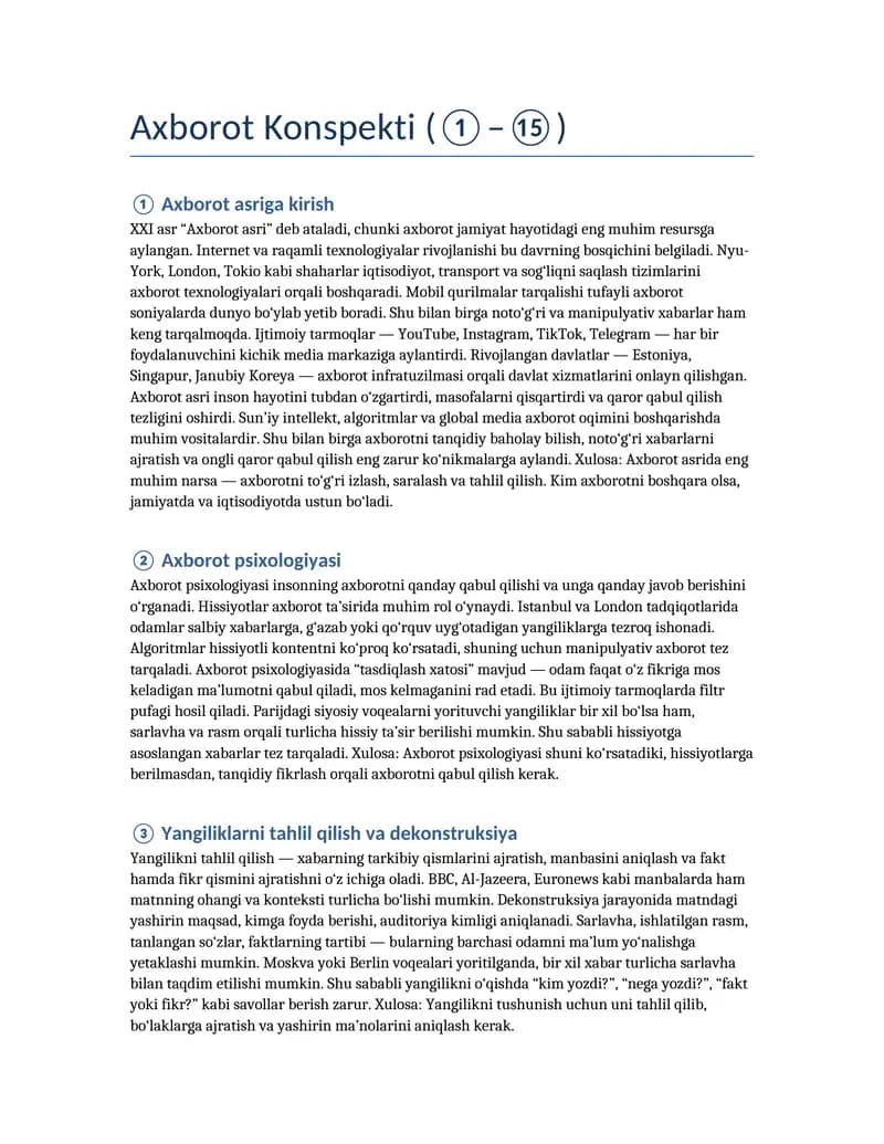 Axborot Konspekti (①–⑮)