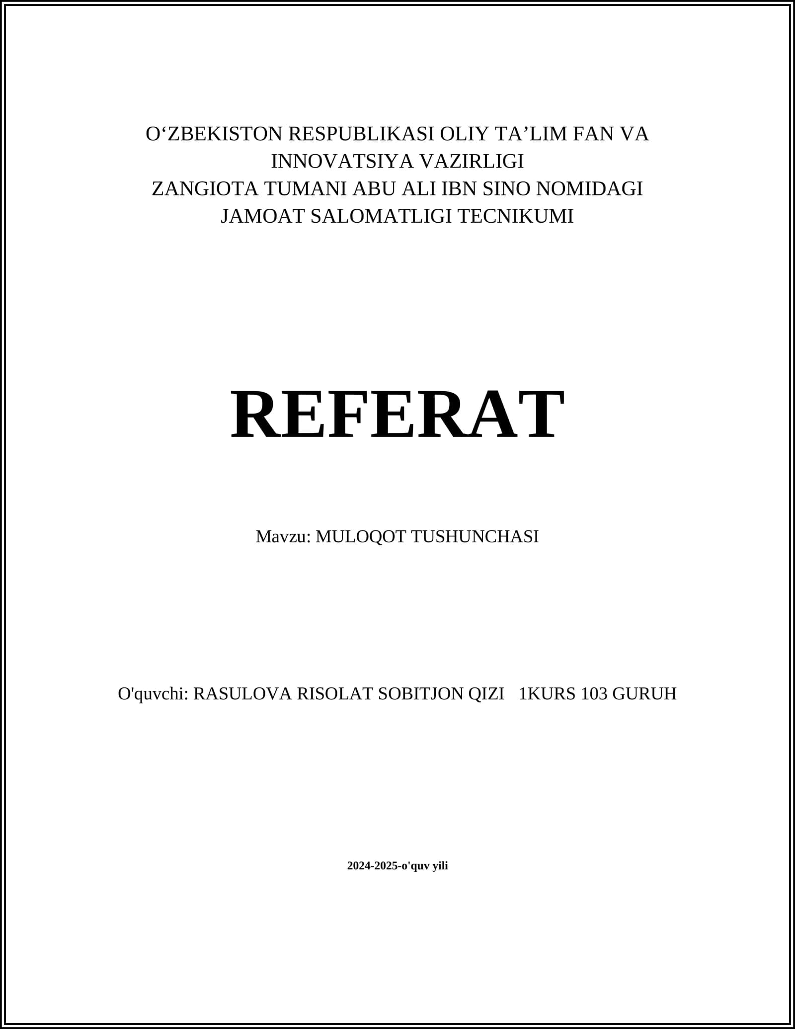 MULOQOT TUSHUNCHASI