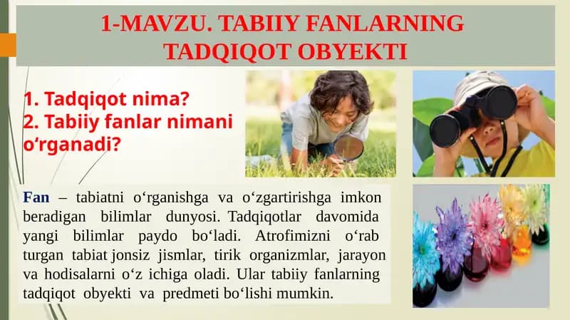 TABIIY FANLARNING TADQIQOT OBYEKTI