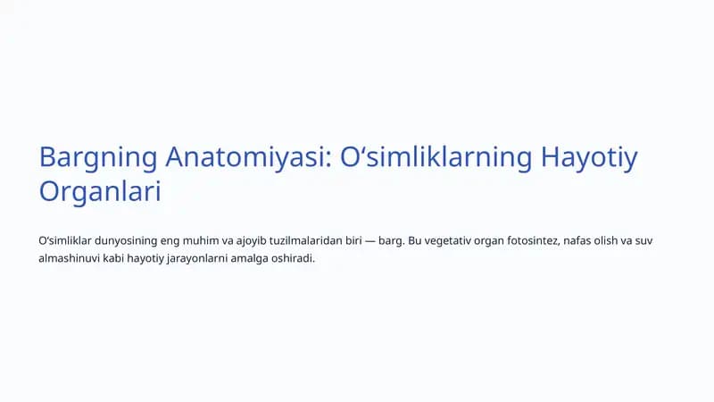 Bargning Anatomiyasi: Oʻsimliklarning Hayotiy Organlari