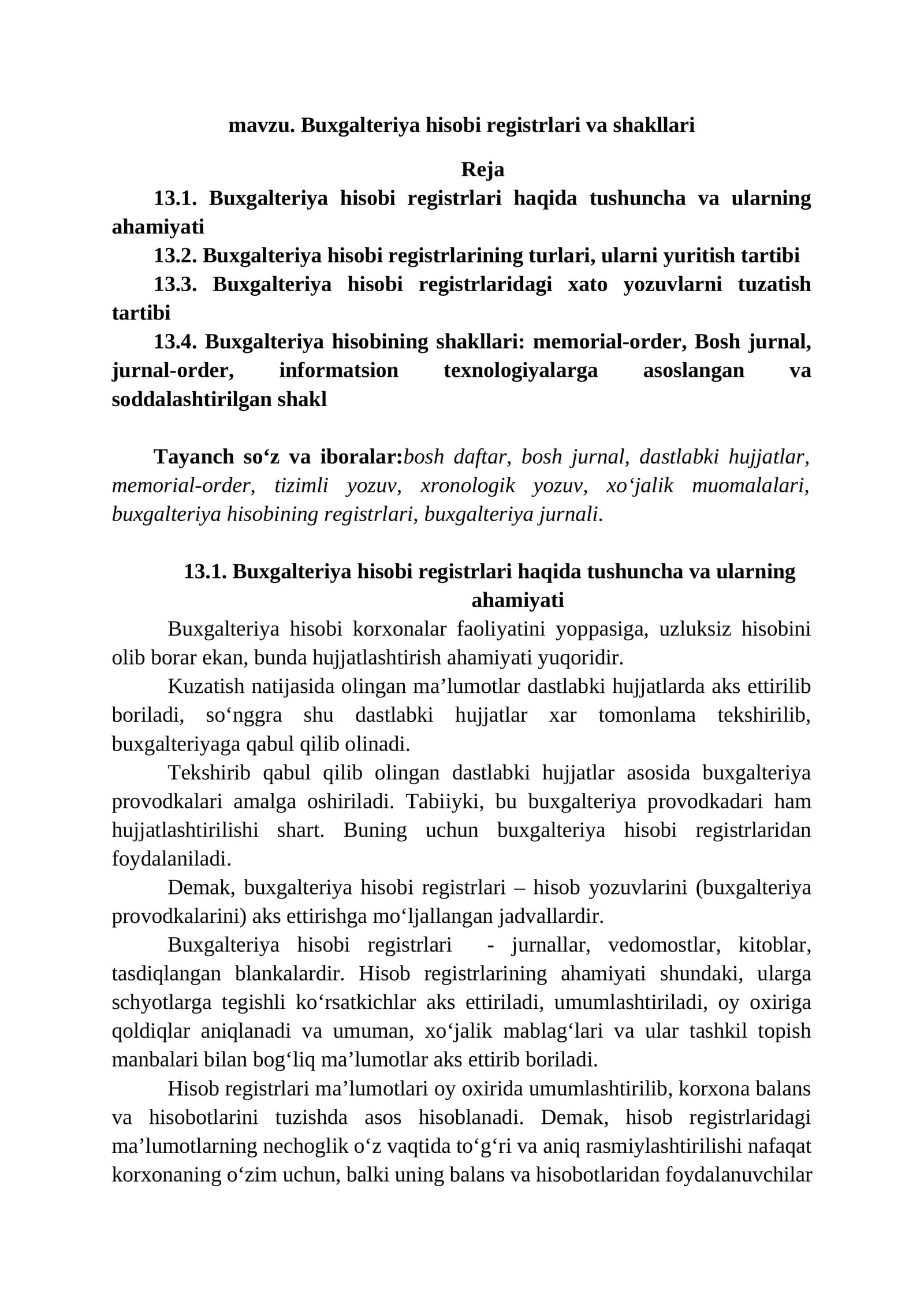 Buxgalteriya hisobi registrlari va shakllari