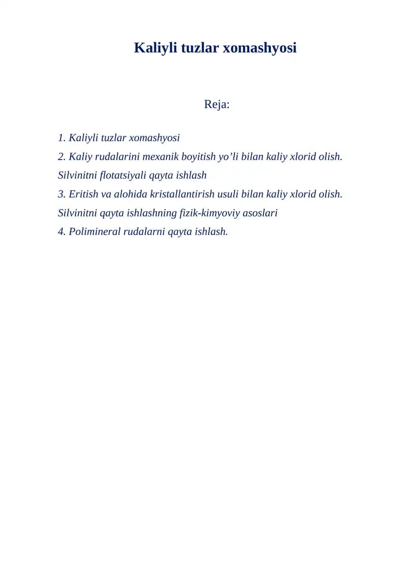 Kaliyli tuzlar xomashyosi
