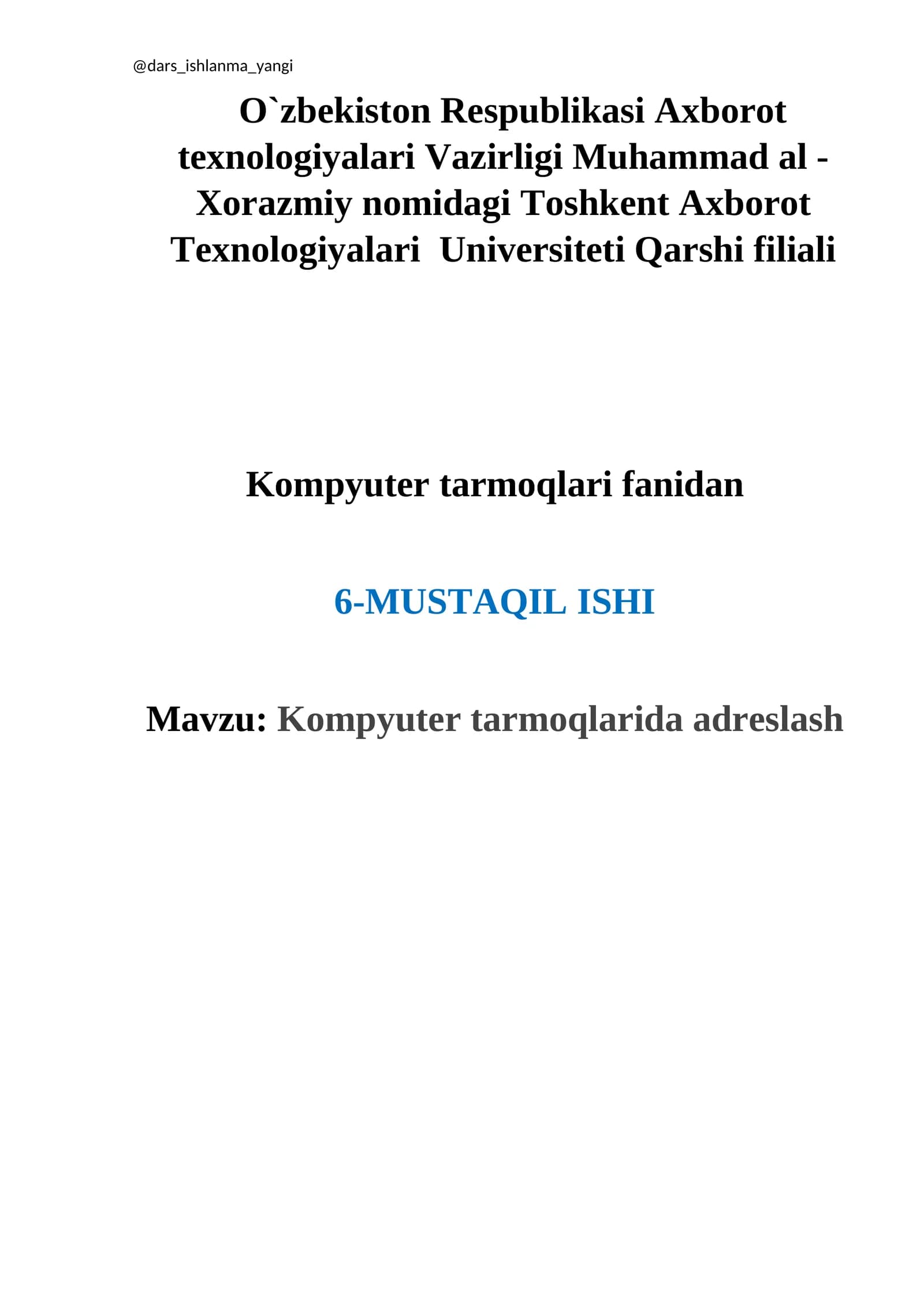 Kompyuter tarmoqlarida adreslash