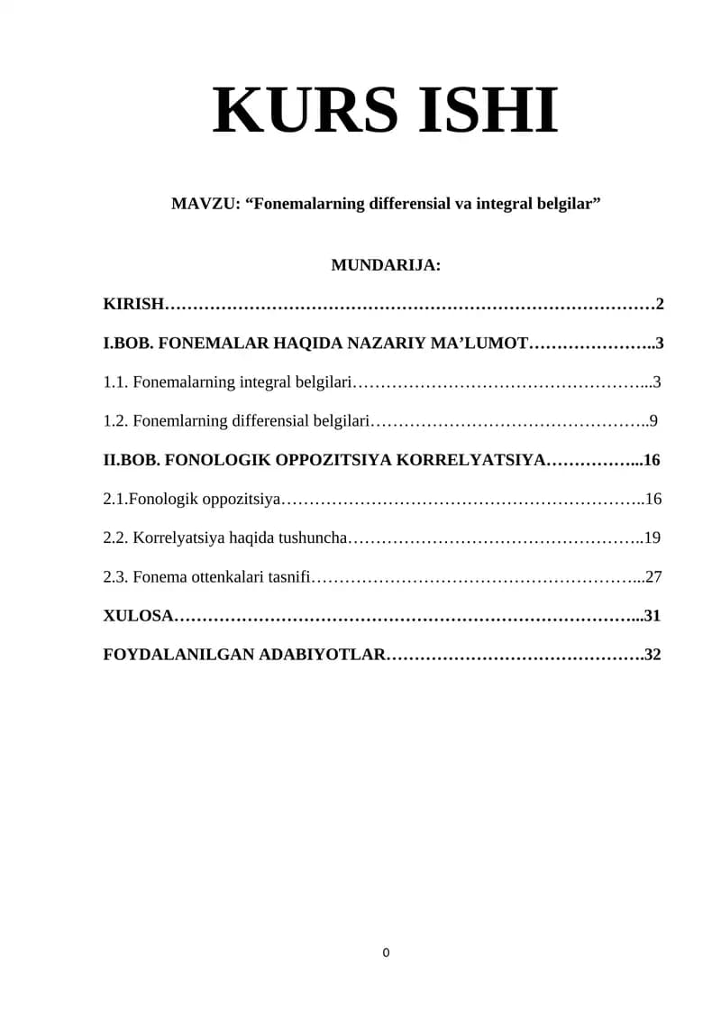 “Fonemalarning differensial va integral belgilar”