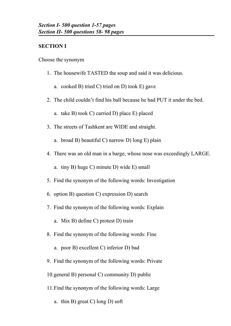 Synonym Practice Test