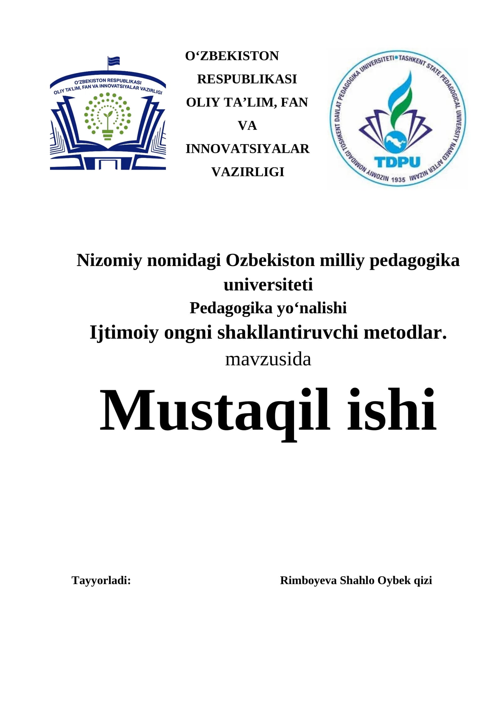 Ijtimoiy ongni shakllantiruvchi metodlar