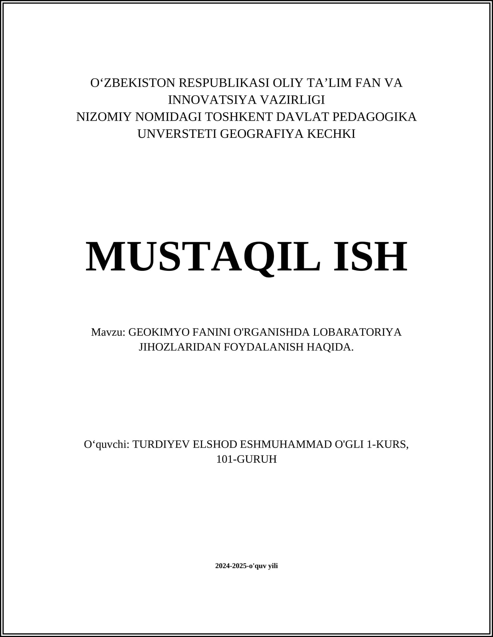 GEOKIMYOVİY LABORATORİYADA XAVFSİZLİK QOİDALARİ