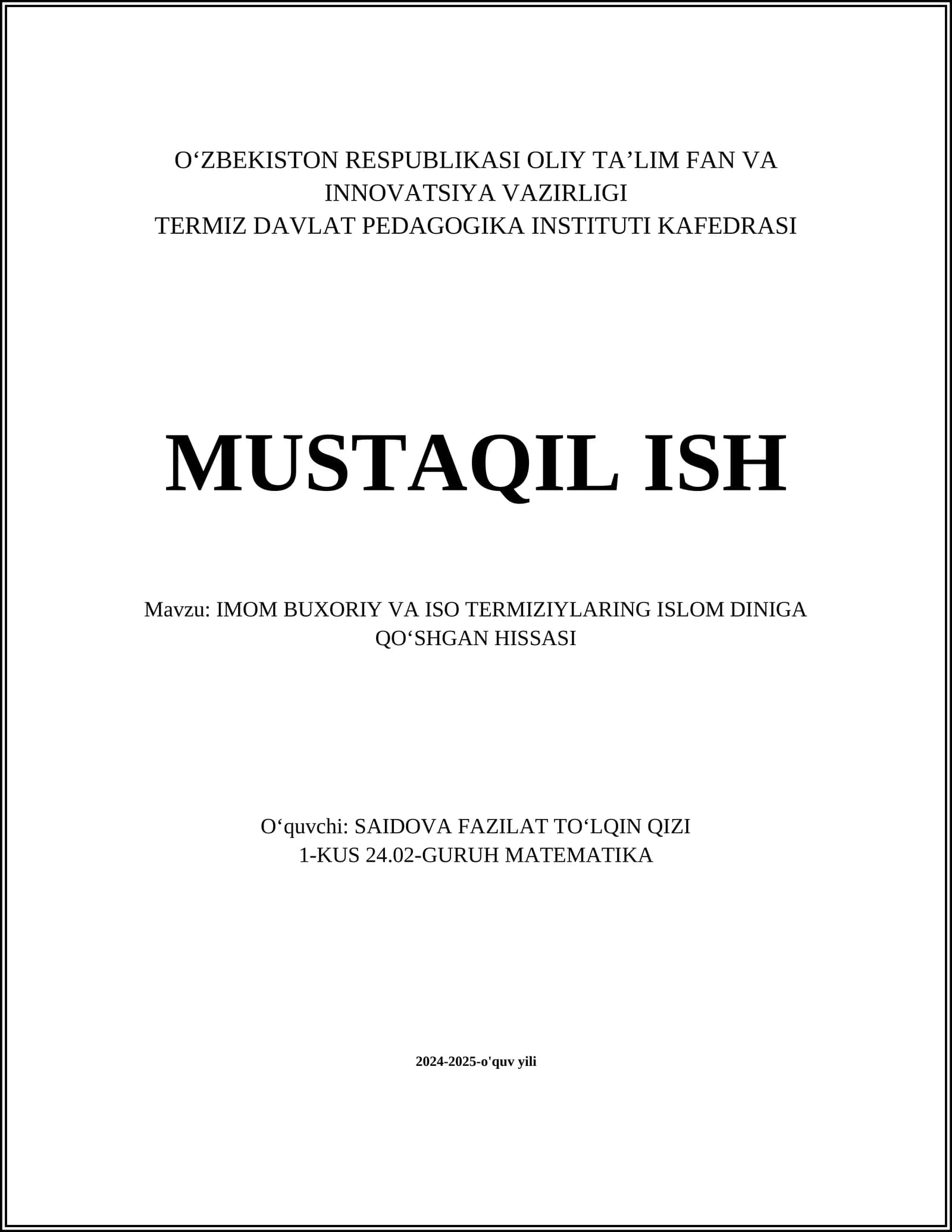 Imom Buxoriy va Iso Termiziy alaging islohiy fermenti