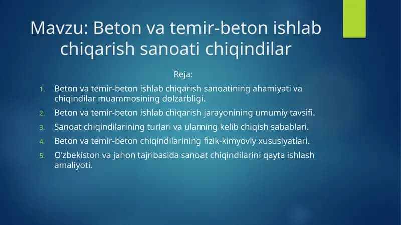 Beton va temir-beton ishlab chiqarish sanoati chiqindilar