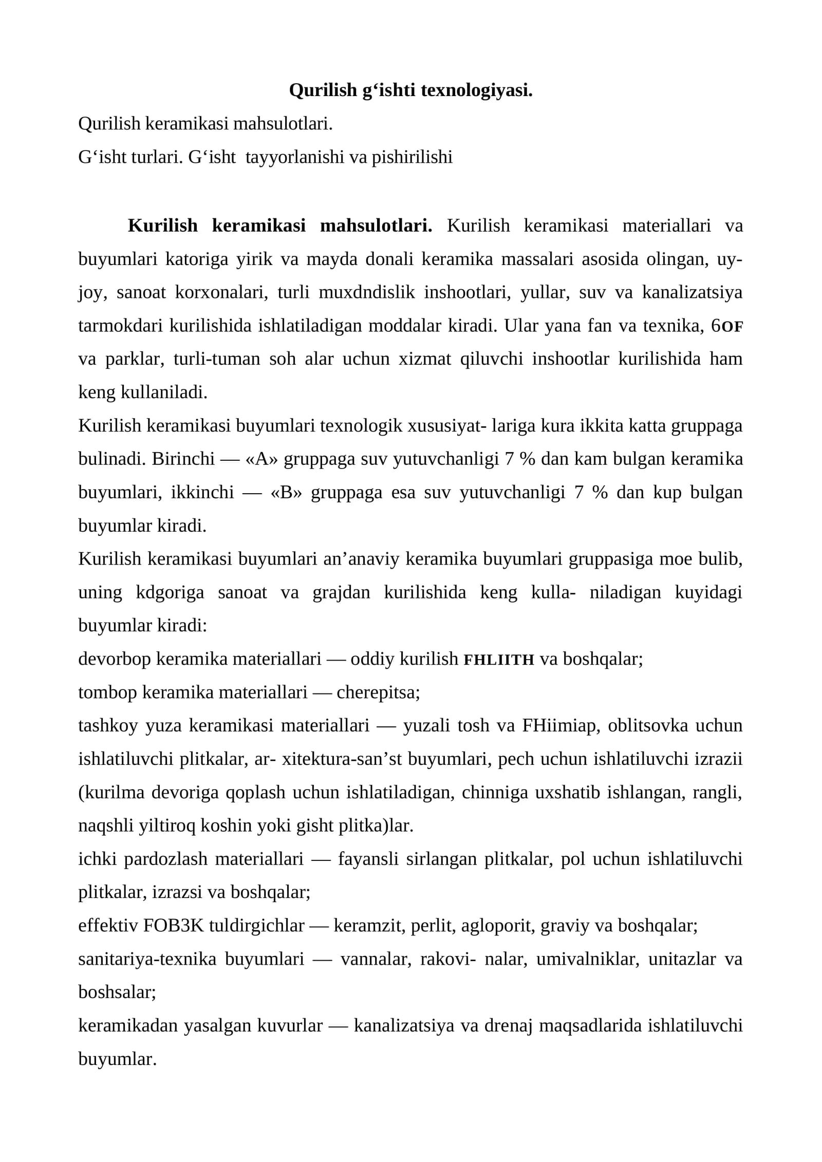 Qurilish keramikasi mahsulotlari