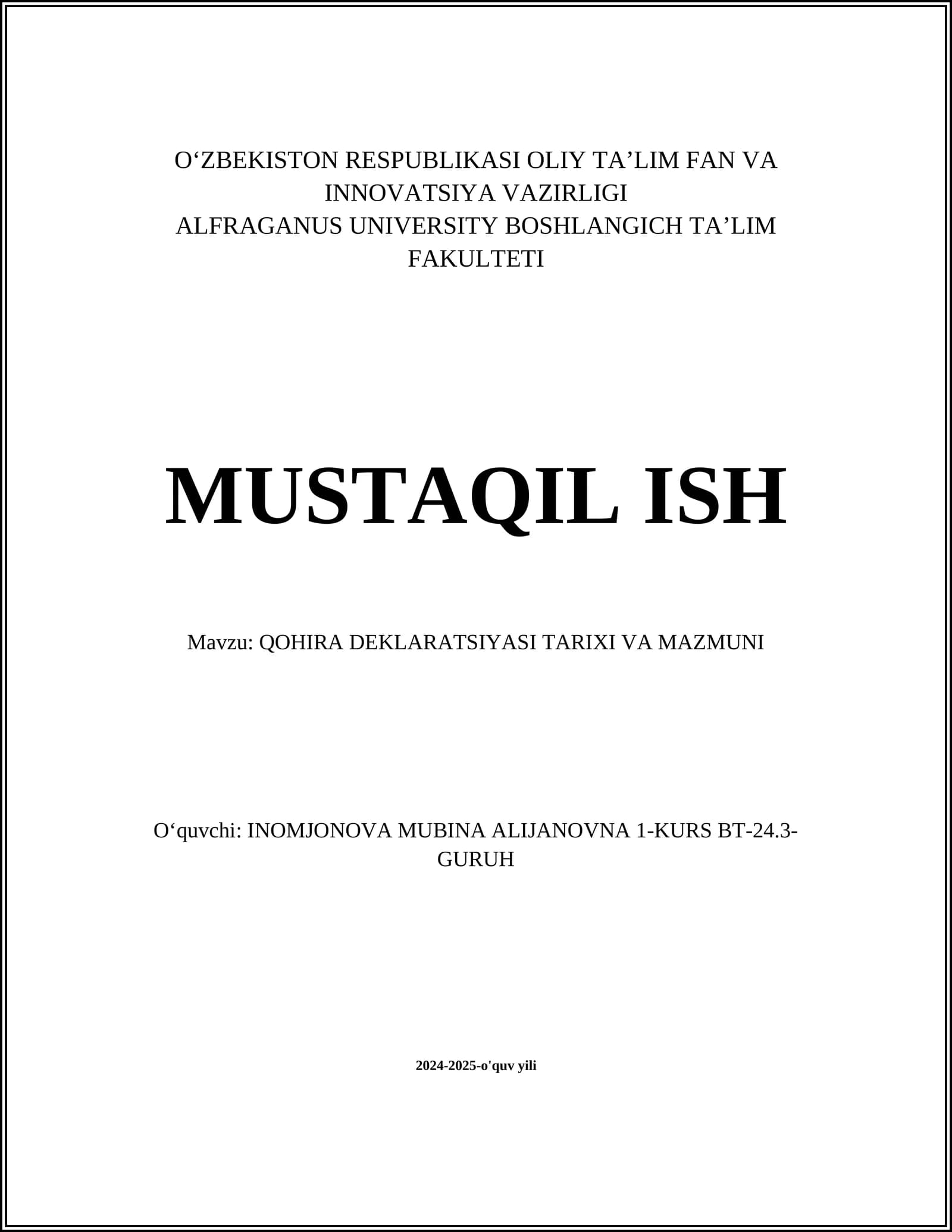 Qohira Deklaratsiyasi Tarixi va Mazmuni