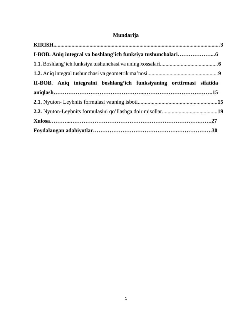 Aniq integralning boshlang'ich funksiyaning orttirmasi sifatida aniqlash