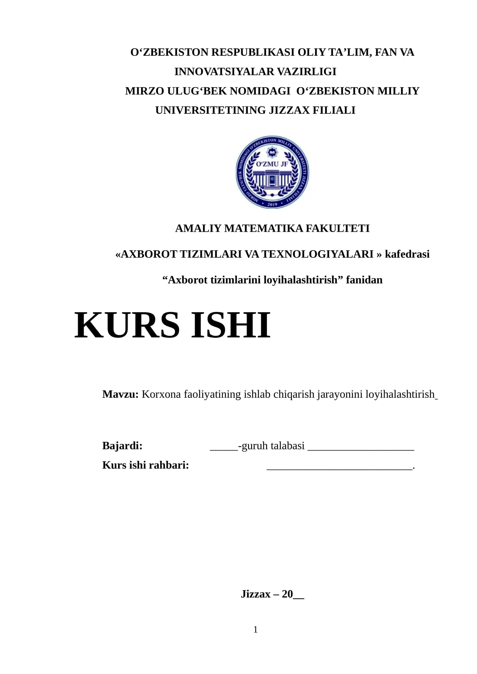 Korxona faoliyatining ishlab chiqarish jarayonini loyihalashtirish