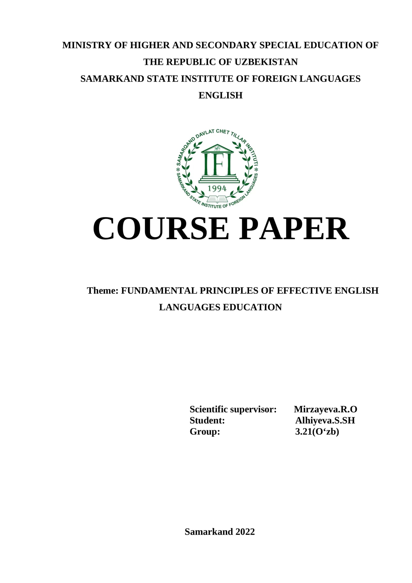 FUNDAMENTAL PRINCIPLES OF EFFECTIVE ENGLISH LANGUAGES EDUCATION