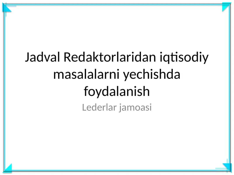 Iqtisodiy masalalarni yechish