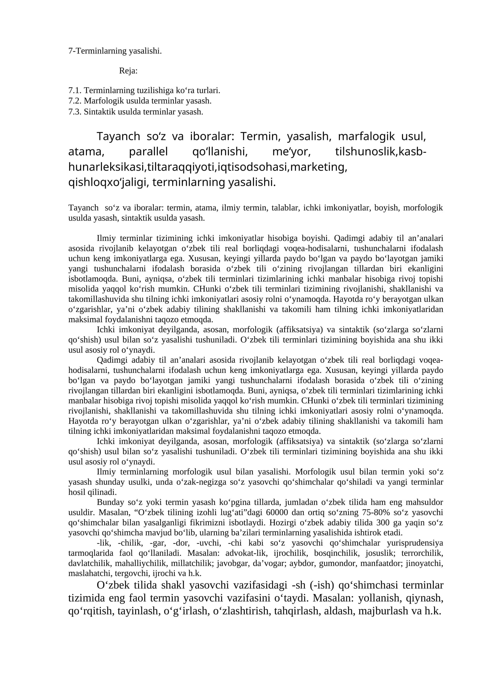 Terminlarning yasalishi