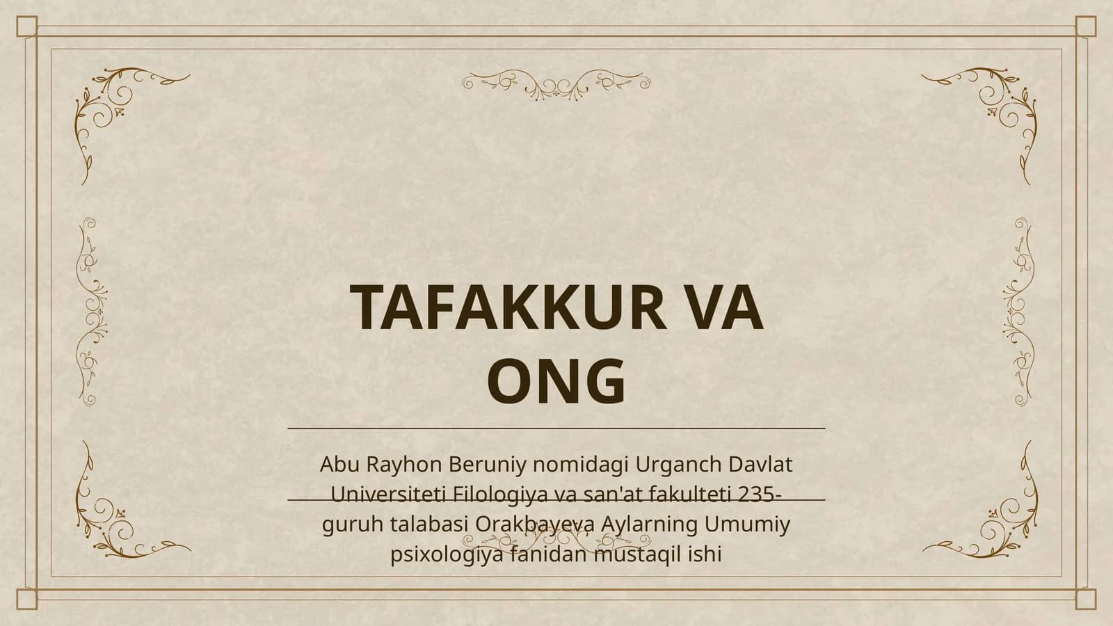 TAFAKKUR VA ONG