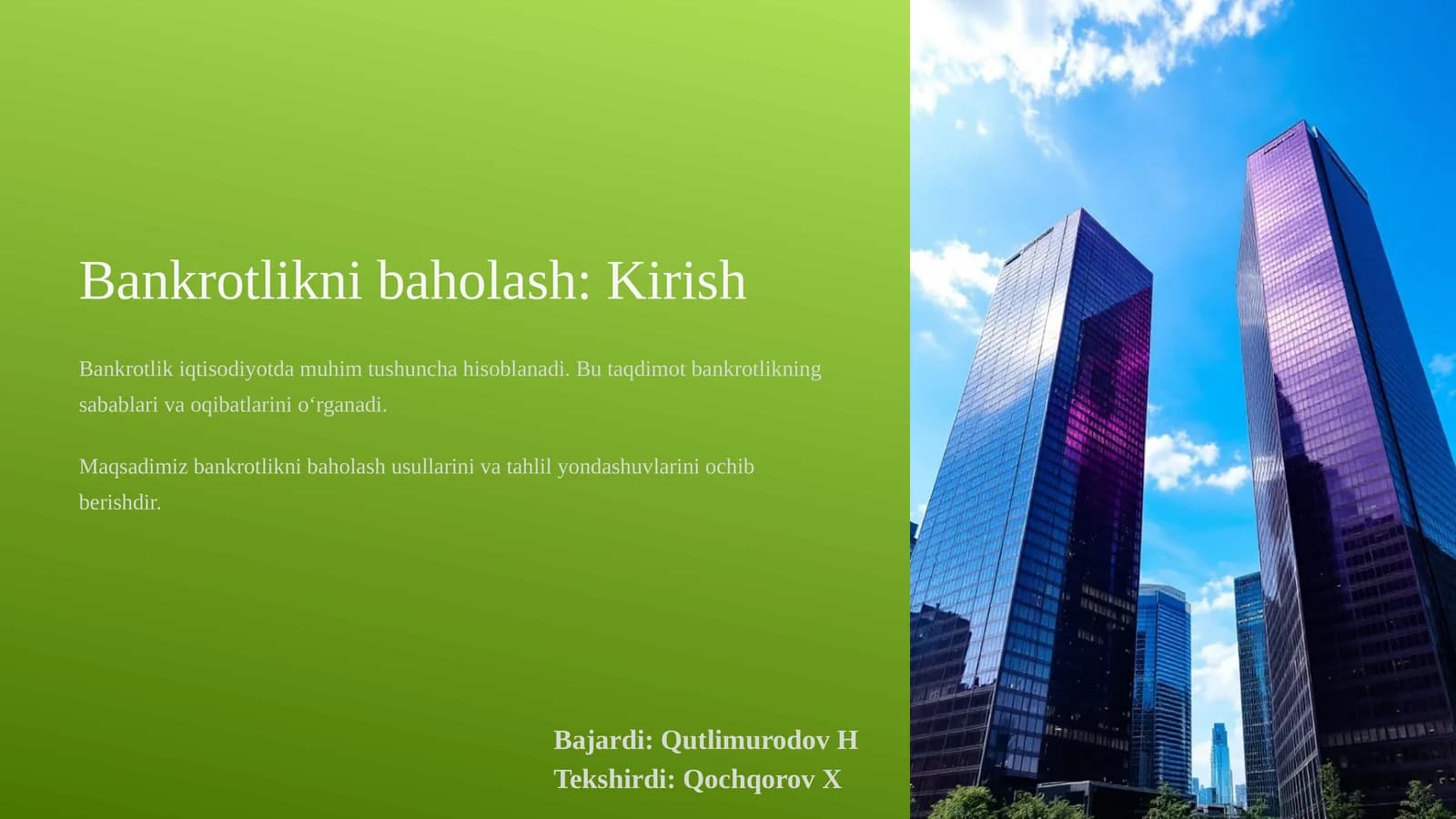 Bankrotlikni baholash: Kirish