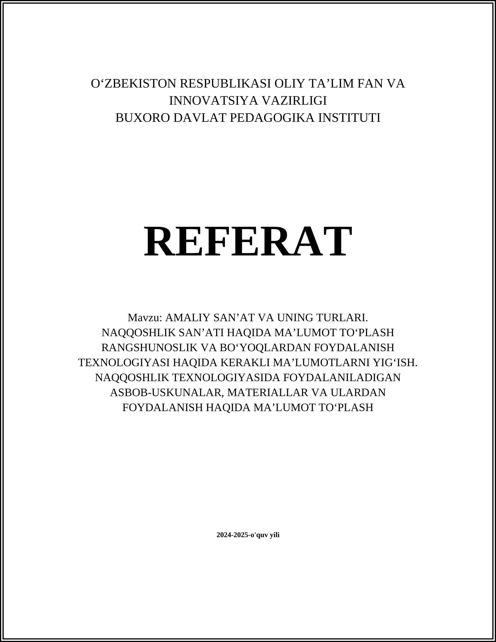 AMALIY SAN’AT VA UNING TURLARI